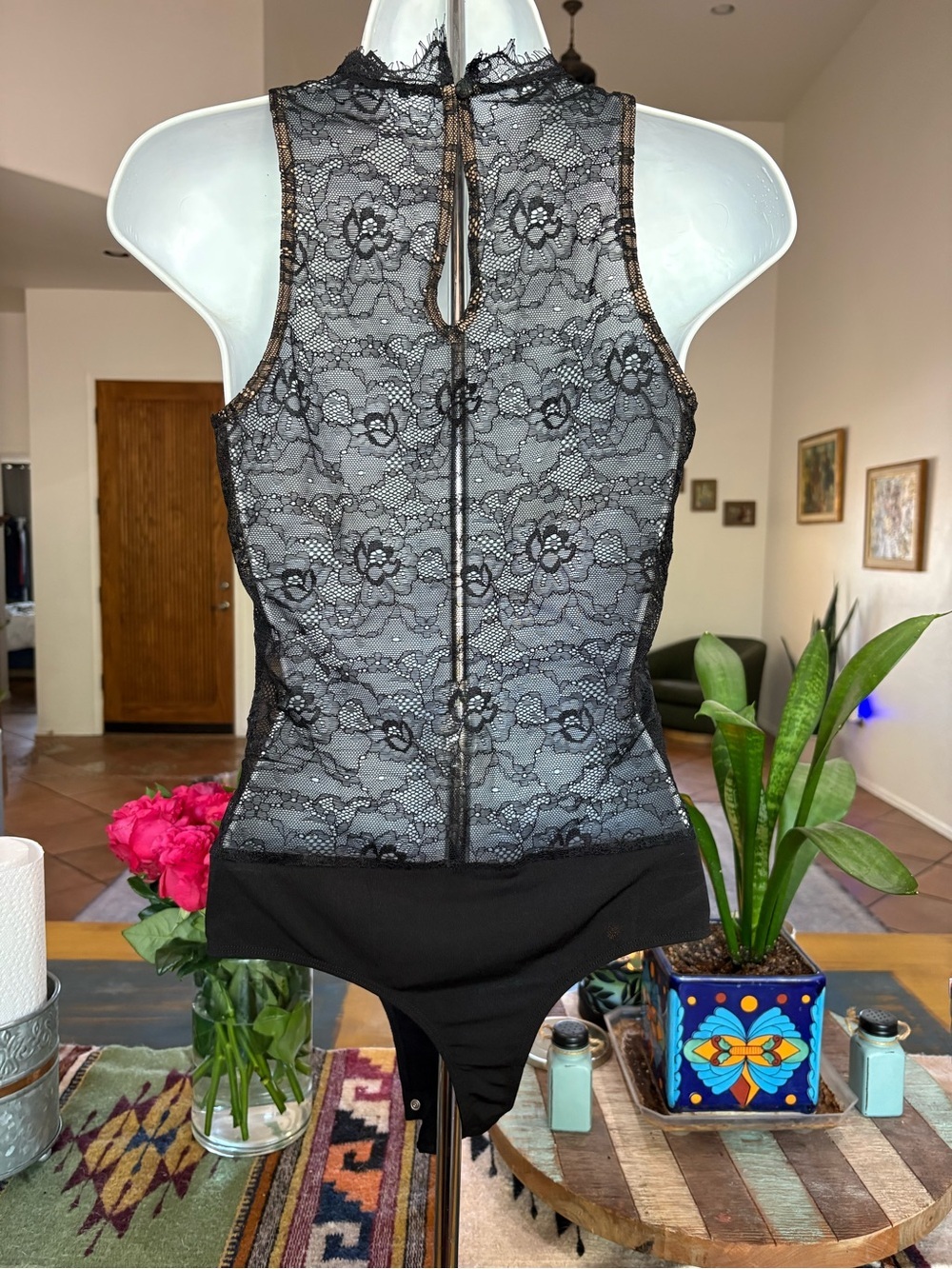 Lulu's Black Lace High-Neck Bodysuit - Picture 4 of 5